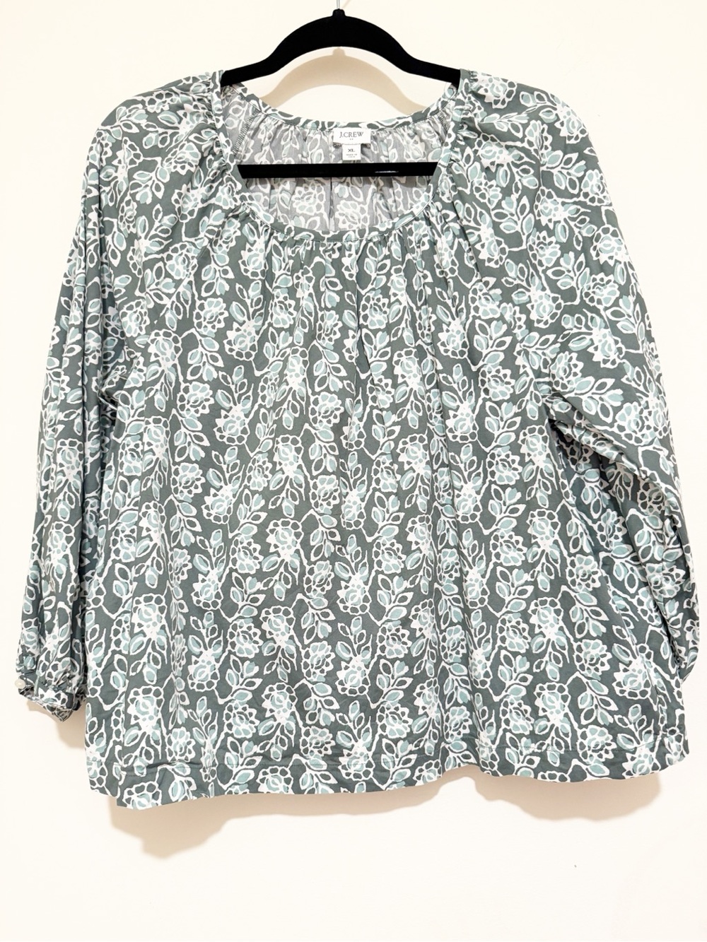 J. Crew Sage Green Floral Peasant Top